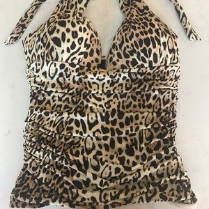 Victoria's Secret M Leopard Ruched Tankini Top